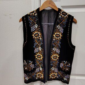 VINTAGE velvet hand embroidered Romanian vest stunning beads detail